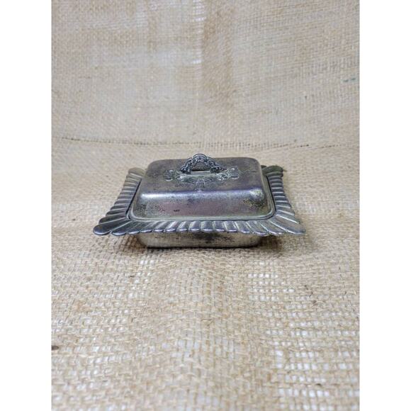 Vintage Trinket Box, Silver Plate & Cobalt Glass, Jewelry Holder, Occupied Japan - Picture 1 of 5